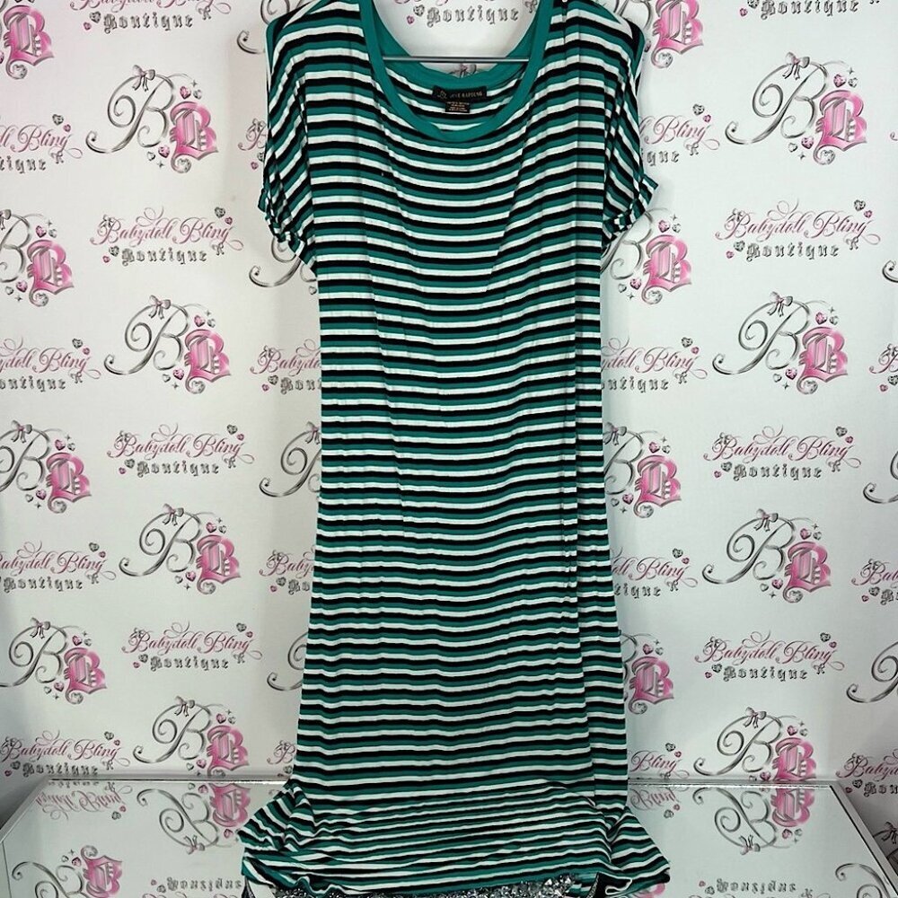 Love & Legend dress tie up back ribbon 🎀 detail Teal and Black Striped dress